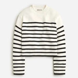 J.Crew Heritage Cotton Rollneck Sweater Striped White Black Boxy Cropped Small